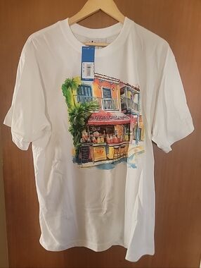 adidas Originals White Short-Sleeve Tee with Colorful Tropical Market Print